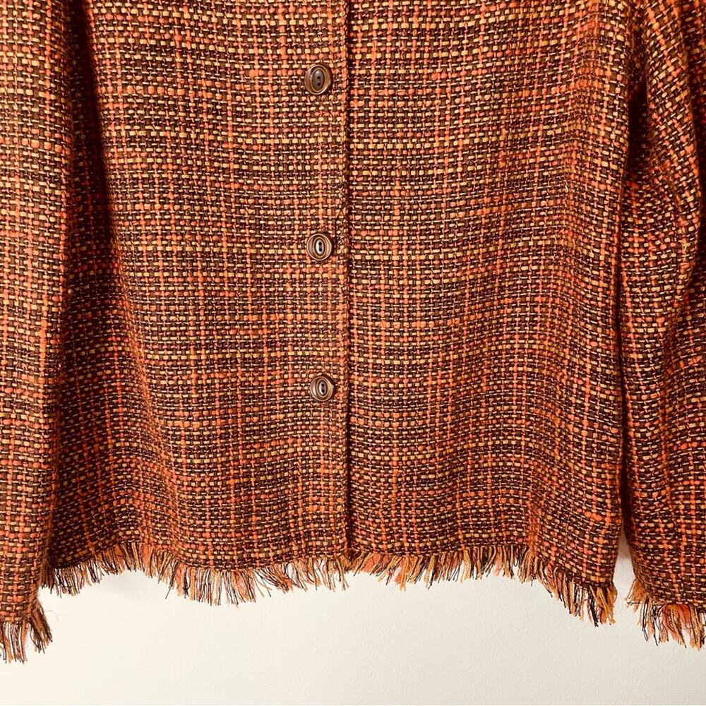 Vintage orange brown tweed wool fringe button preppy office blazer medium - Picture 3 of 6